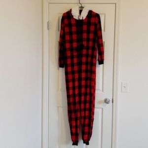 Hooded plaid Christmas onesie